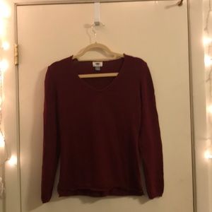 Burgundy Long-sleeve V-neck Sweater